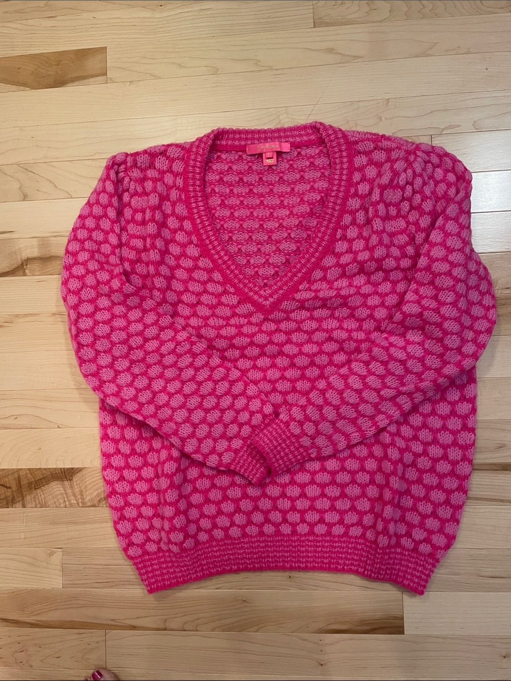 Lilly Pulitzer Hot Pink Two-Tone V-Neck Sweater Large